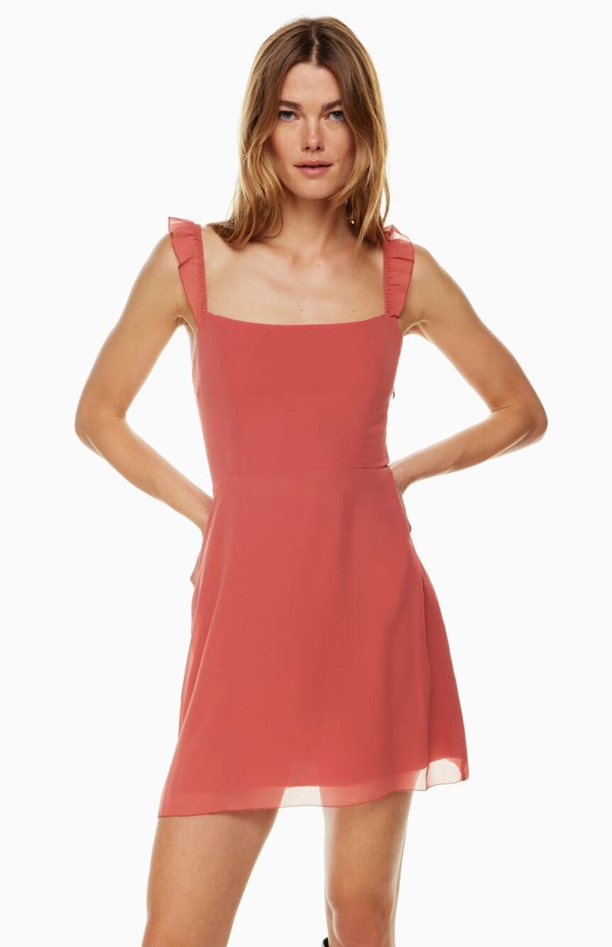 Aritzia Wilfred Fete Dress Classic Minimalist Preppy Rosy Red